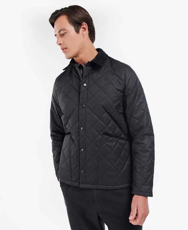 Chaqueta Acolchada Barbour Checked Heron Hombre Negros | 896501-GYF