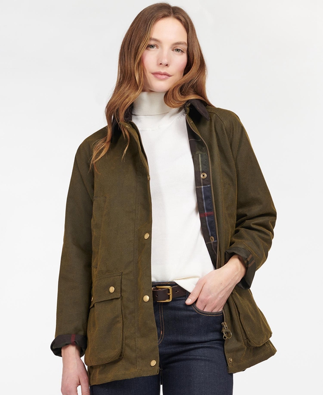 Chaqueta Encerada Barbour Acorn Waxed Algodon Mujer Verdes | 238540-GDF