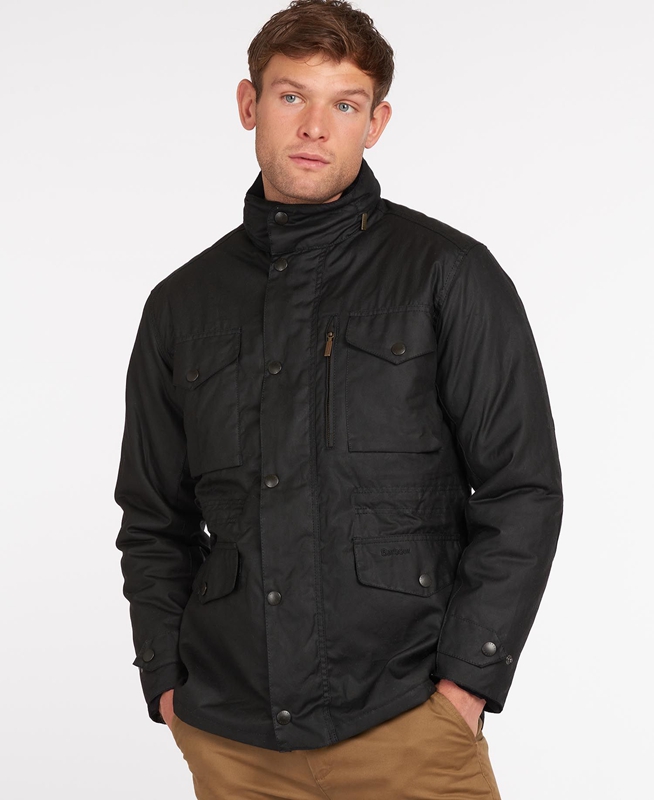 Chaqueta Encerada Barbour Sapper Hombre Negros | 584362-ZVE