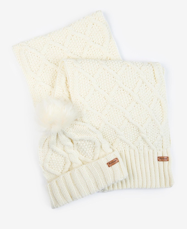 Sombreros Barbour ridley beanie and scarf Mujer Creme | 461098-PYK