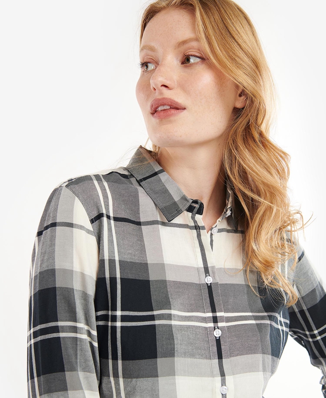 Camisas Barbour Bredon Mujer Negros Grises | 743169-QNI