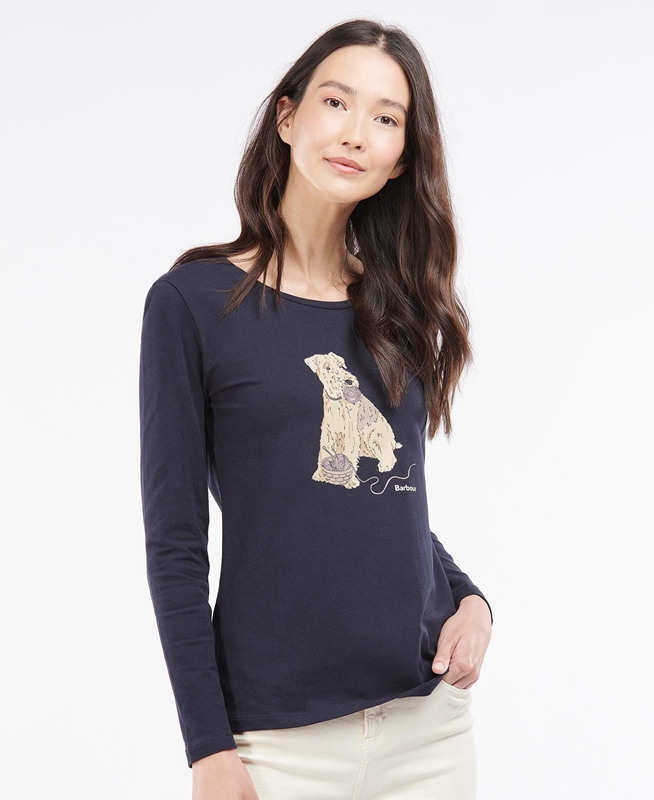 Camiseta Barbour Fairsfield Long Sleeve Mujer Azul Marino | 493856-JEY