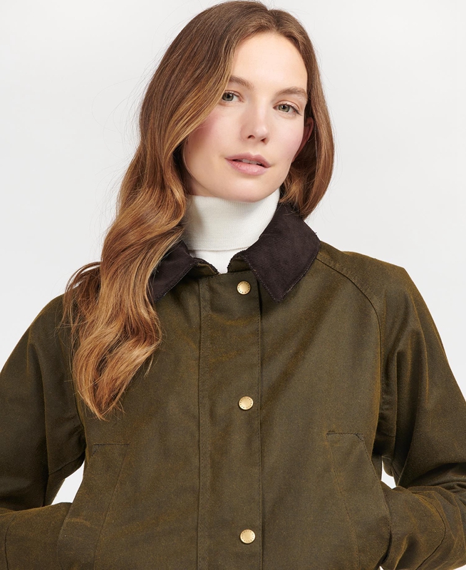 Chaqueta Encerada Barbour Acorn Waxed Algodon Mujer Verdes | 238540-GDF