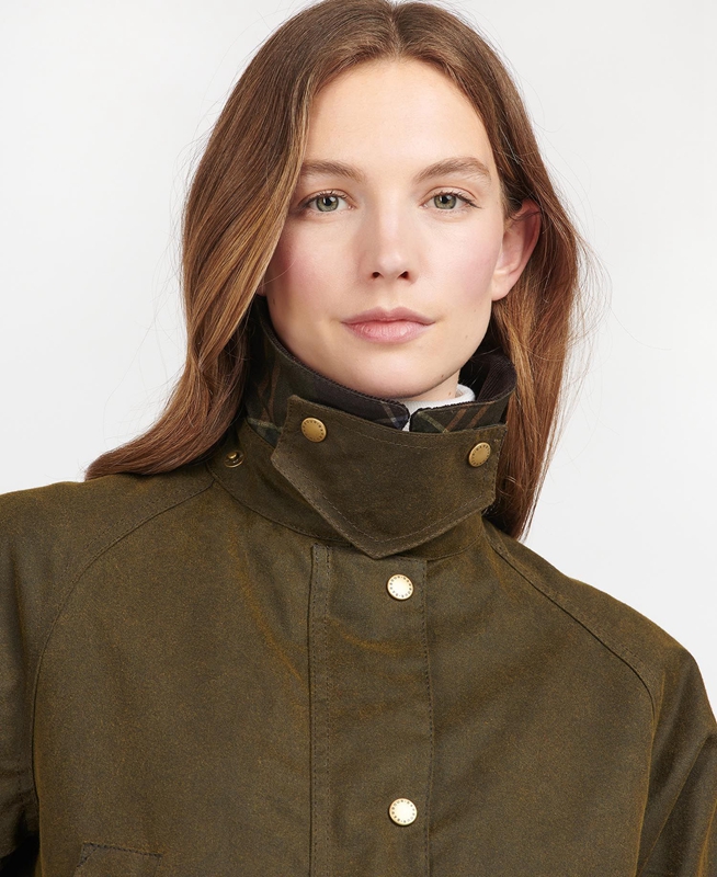 Chaqueta Encerada Barbour Acorn Waxed Algodon Mujer Verdes | 238540-GDF