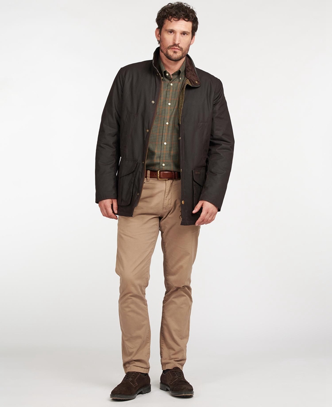 Chaqueta Encerada Barbour Hereford Hombre Marrom | 192563-ZWU