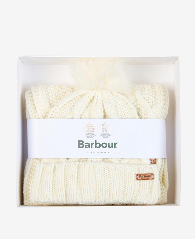 Sombreros Barbour ridley beanie and scarf Mujer Creme | 461098-PYK