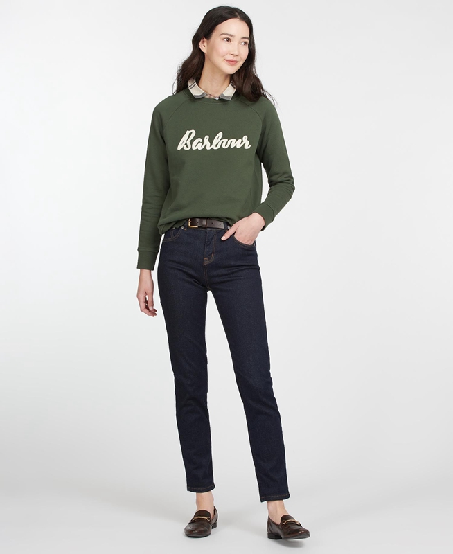 Sudaderas Barbour Sweatshirt Otterburn Mujer Verde Oliva | 693104-CRN